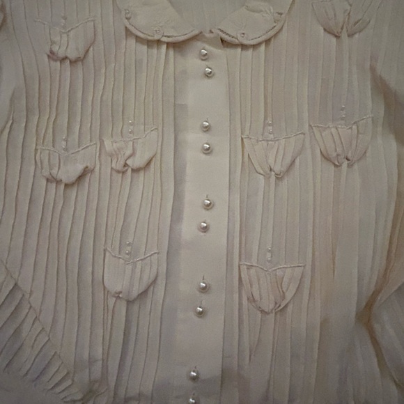 Vintage Simon Chang Silk Blouse Womens 6 Ivory Pintuck Romantic Top - Picture 4 of 6